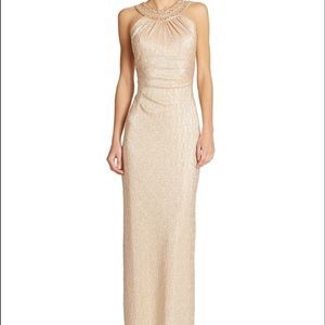 COPY - Xscape Bead and Metallic Halter Gown Blush